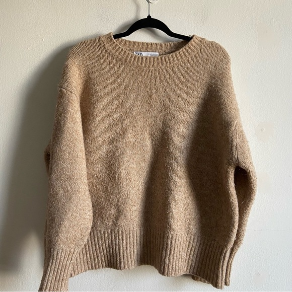 ZARA tan wool alpaca blend relaxed fit chunky knit sweater - Picture 2 of 11
